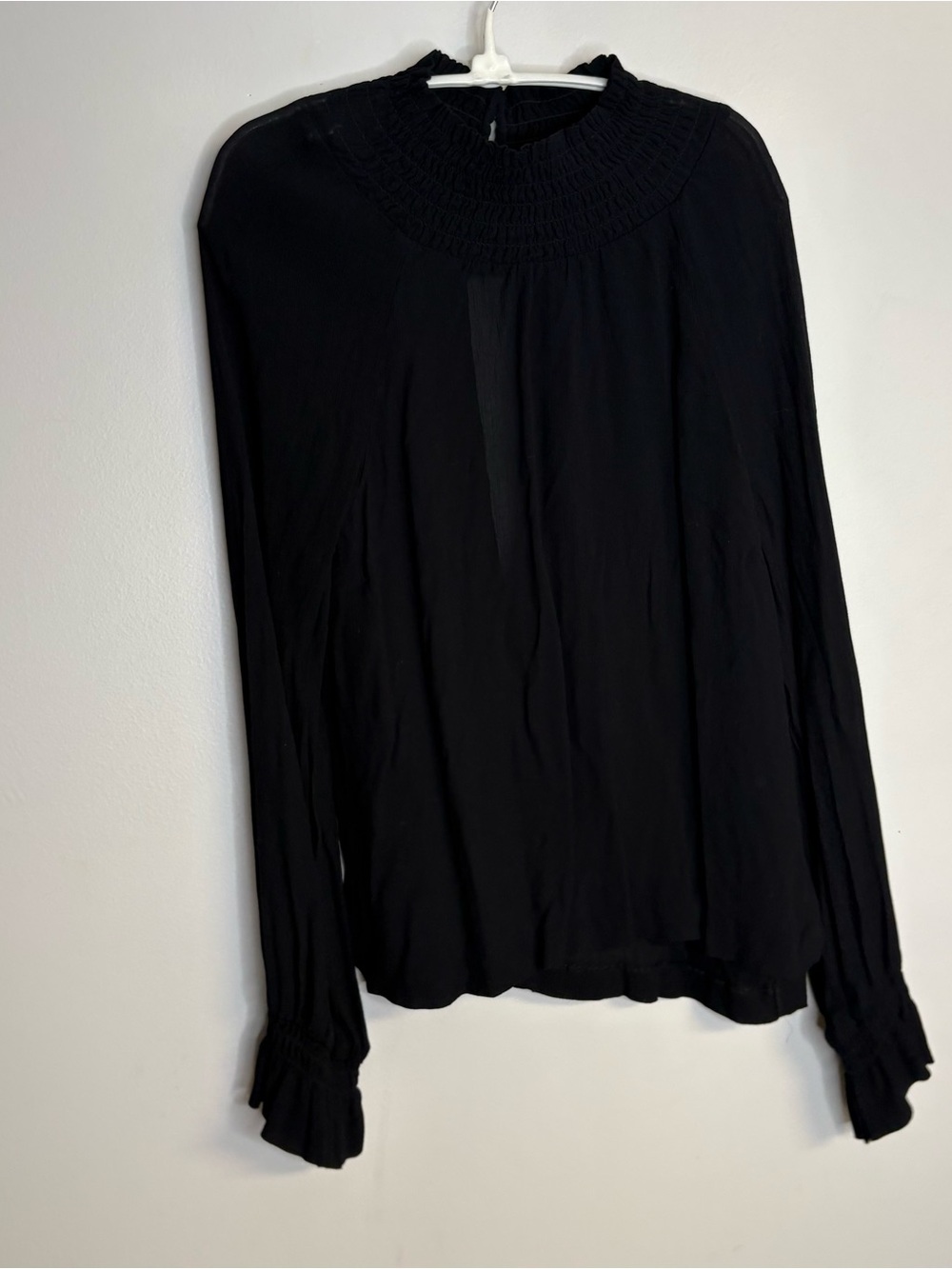 H&M Black Long-Sleeve Smocked-Neck Blouse